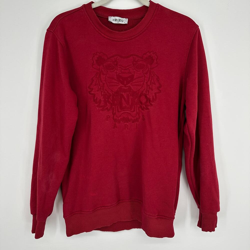 Kenzo Iconic Embroidered Long Sleeve Crewneck Pullover Red Sweater Womens Large